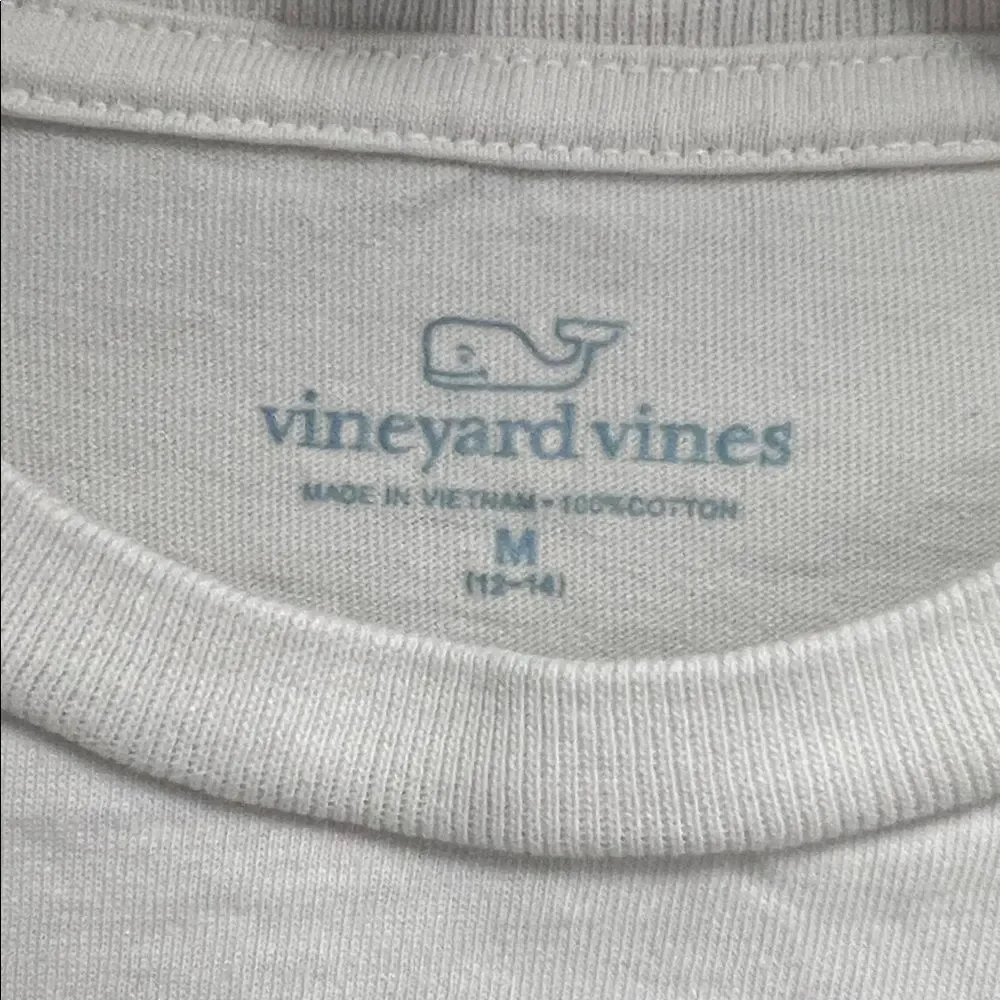 Vineyard Vines White Long Sleeve Tee with Blue Sleeve Logo